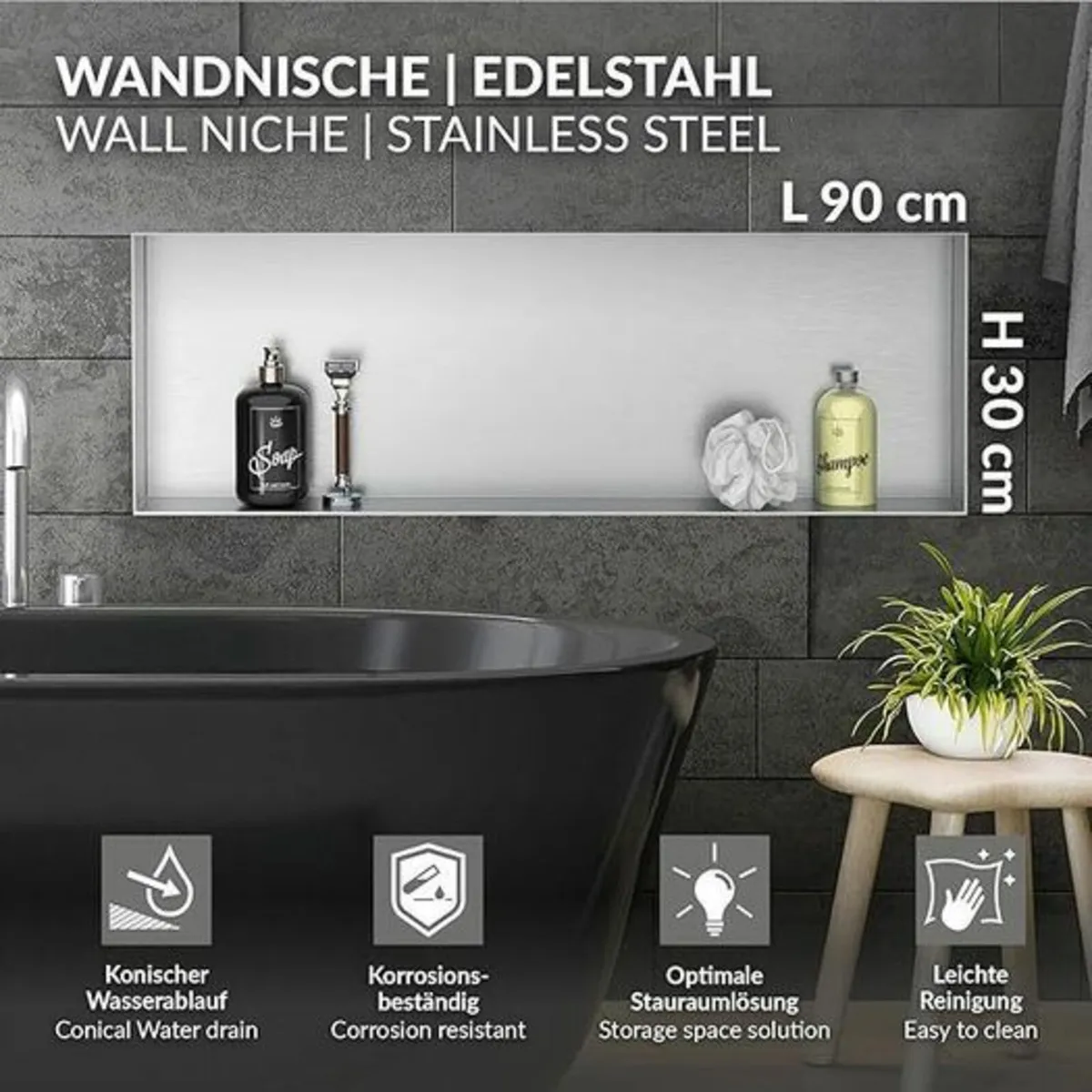 Shower Niche Stainless steel shower tray wall moun - Image 2