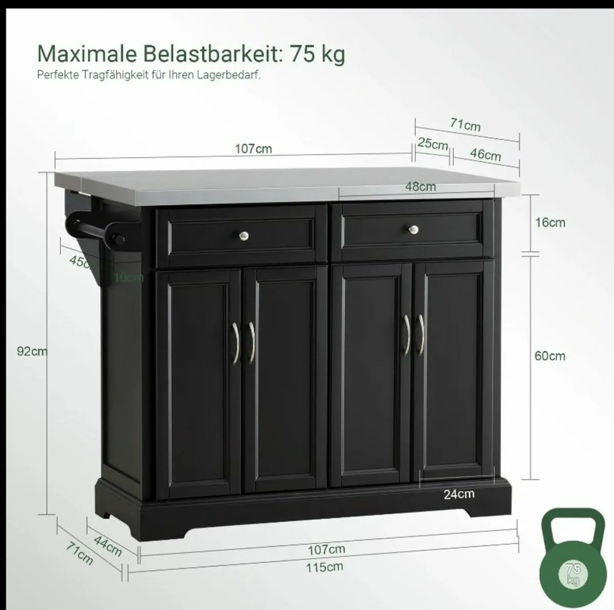 Kitchen Island Black Portable - Image 2