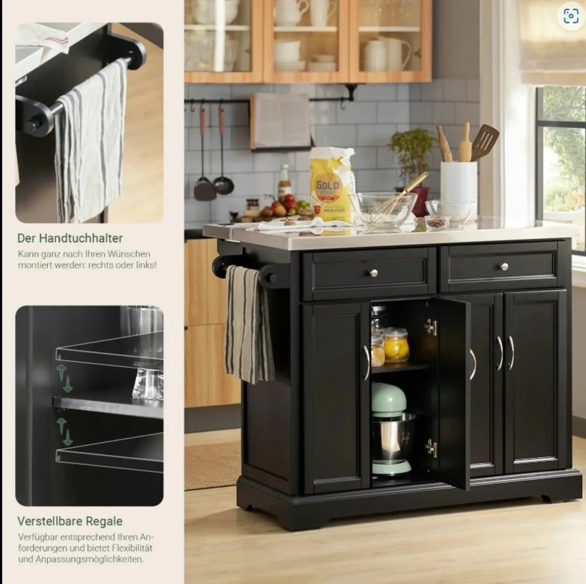 Kitchen Island Black Portable - Image 3