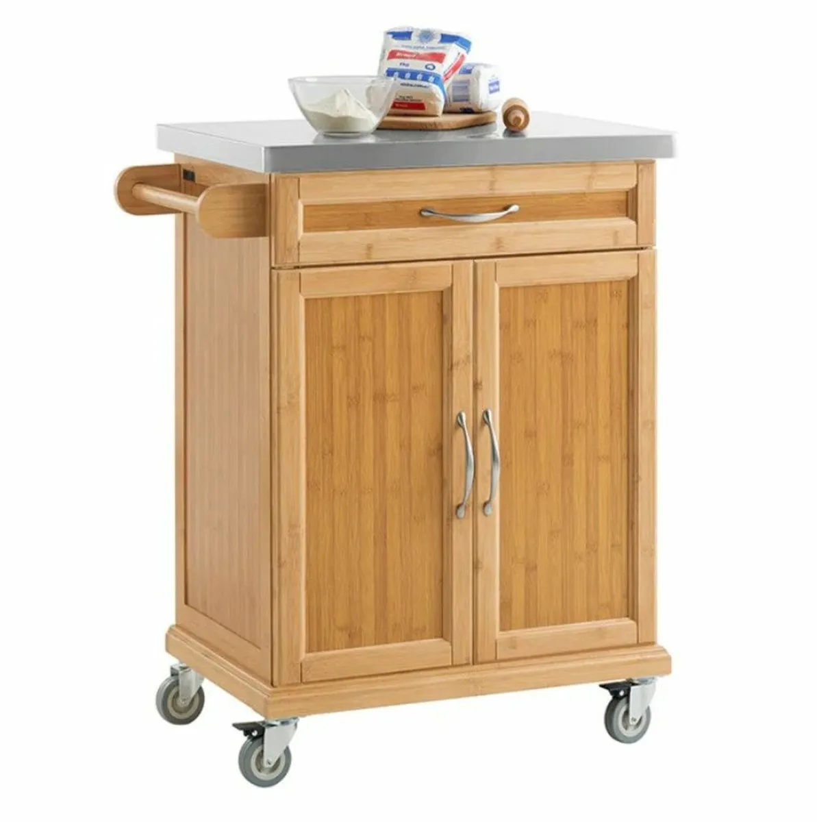 Bamboo Kitchen Trolley with Stainless Steel Top – - Image 1