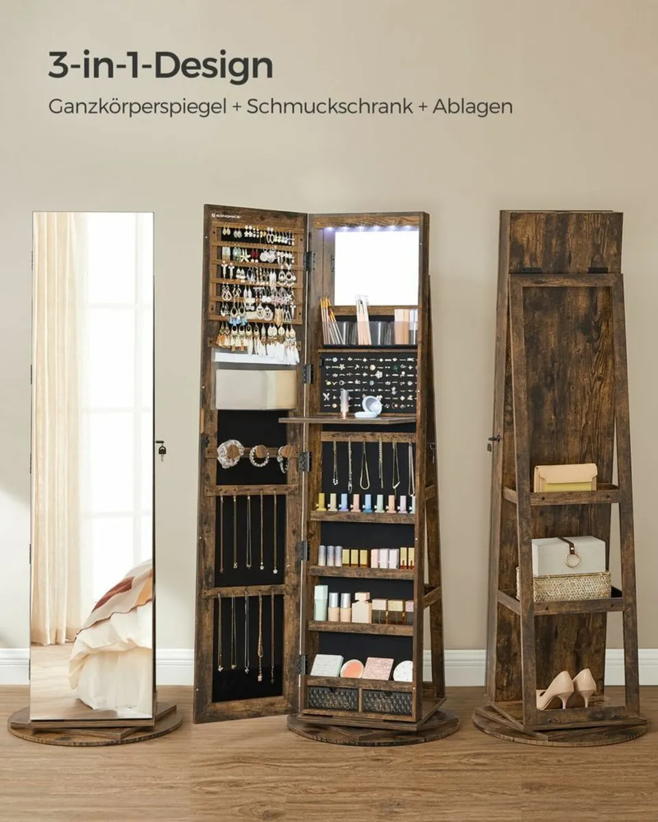Frameless Rotatable Jewellery Cabinet Mirror - Image 2