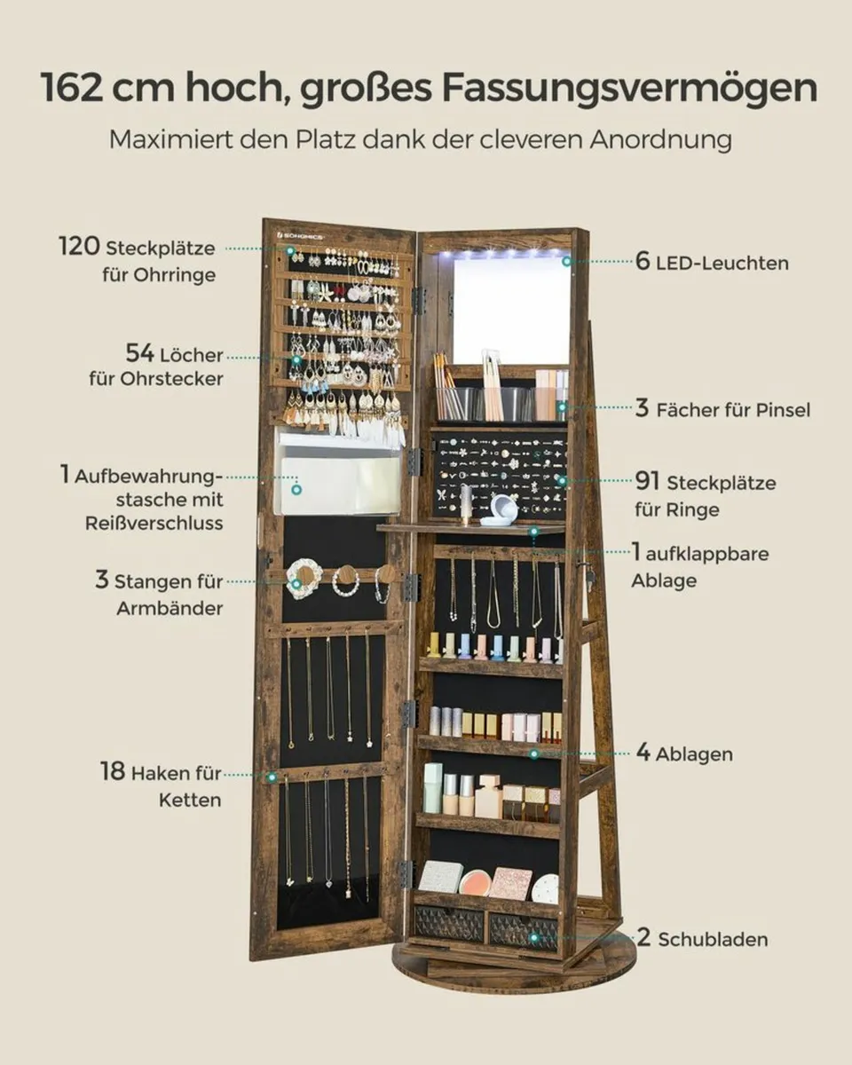 Frameless Rotatable Jewellery Cabinet Mirror - Image 3