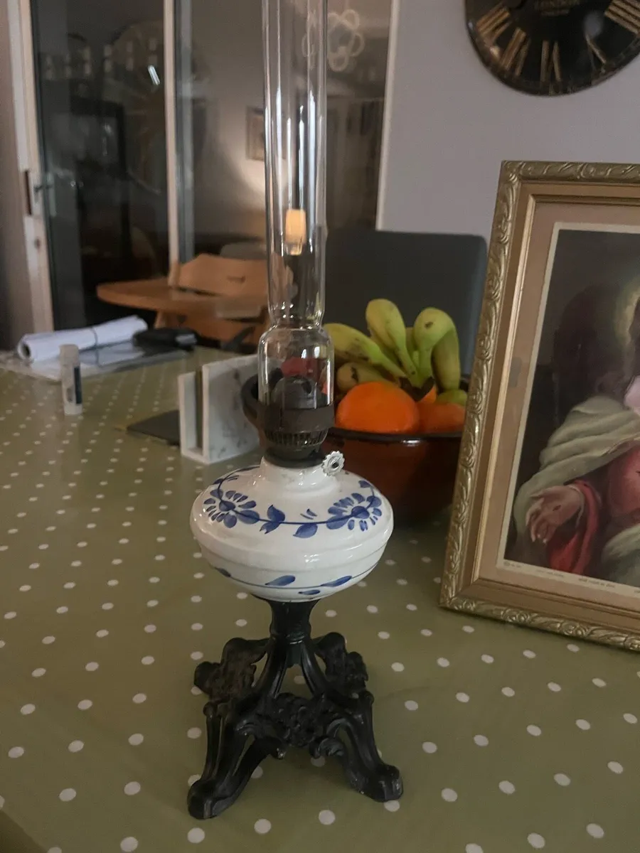 Vintage Religious Picture & Oil Lamp - Image 2