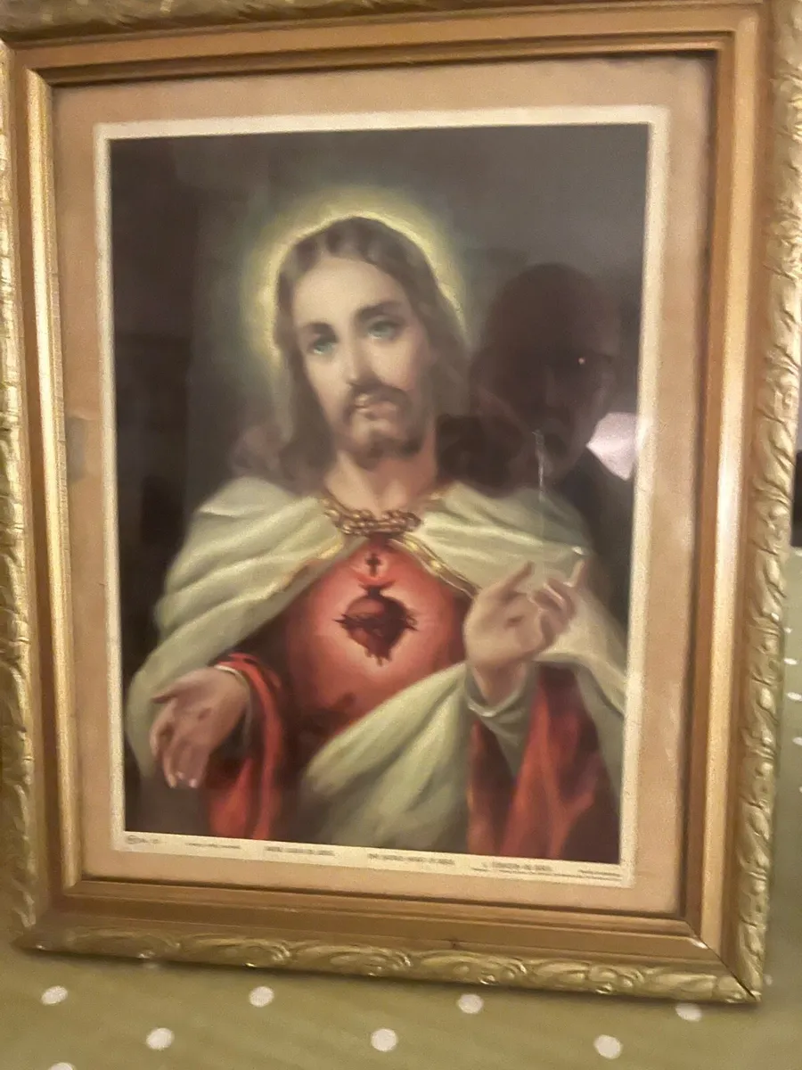 Vintage Religious Picture & Oil Lamp - Image 4