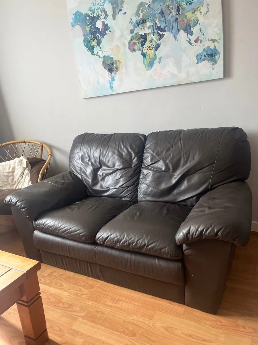 Two seater brown leather sofa - Image 1