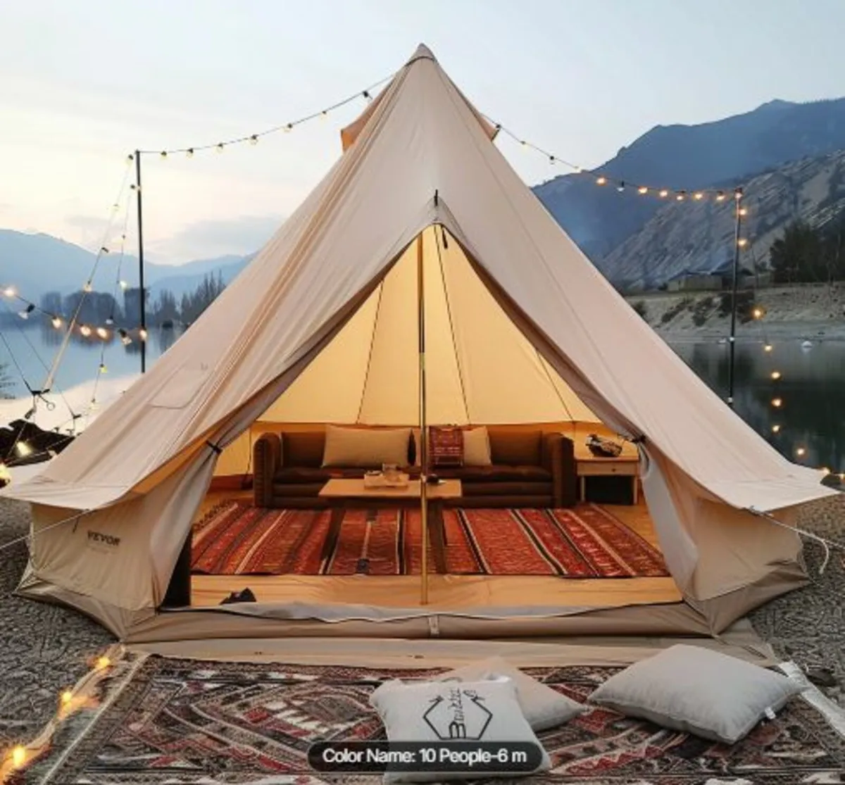 6m Canvas Tent for Camping with Stove Jack - Image 1