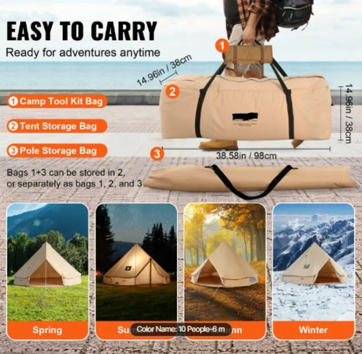 6m Canvas Tent for Camping with Stove Jack - Image 4