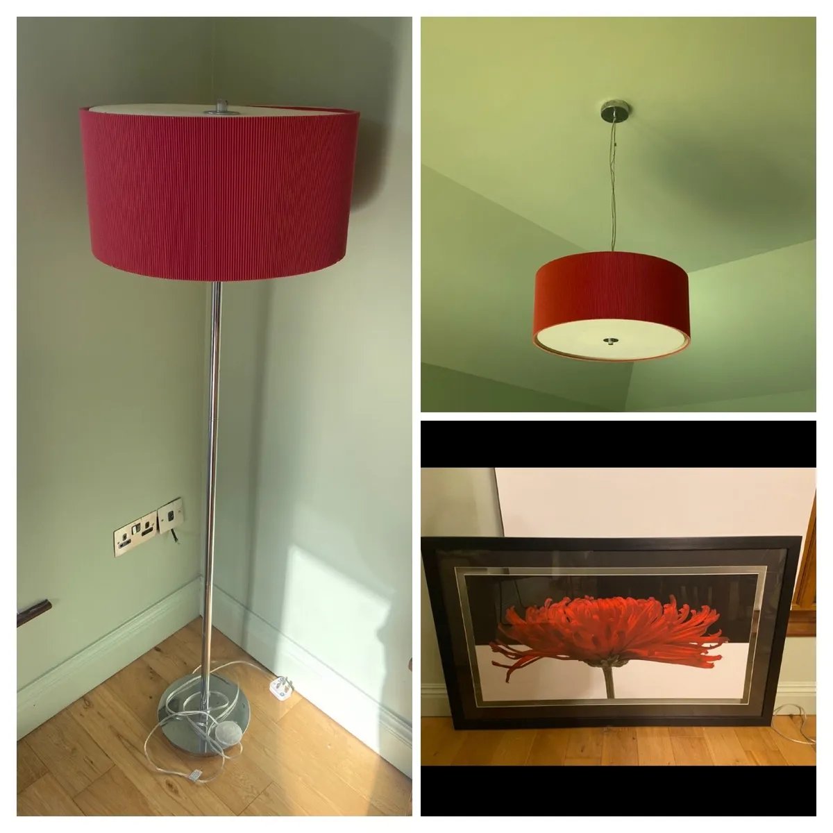 Ceiling Light, Floor Lamp and Framed Wall Picture - Image 1