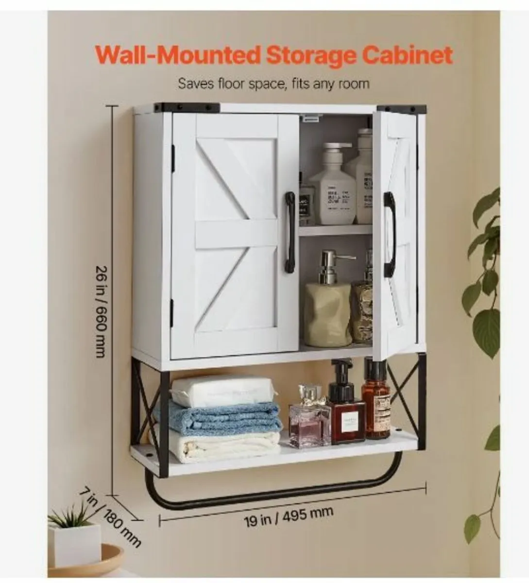 Bathroom Wall Cabinet, with 2 Doors - Image 1
