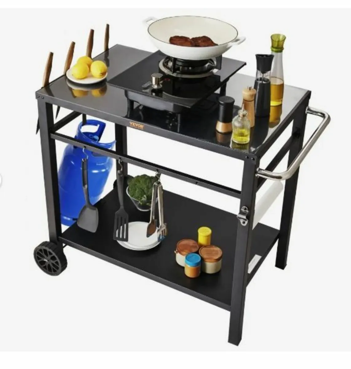 Outdoor Grill Dining Cart with Double-Shelf - Image 1