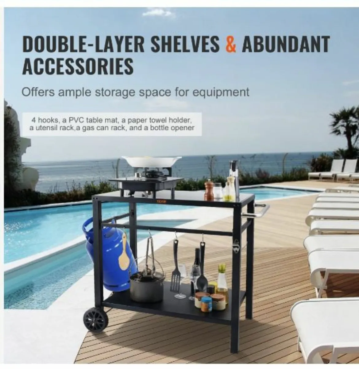 Outdoor Grill Dining Cart with Double-Shelf - Image 2