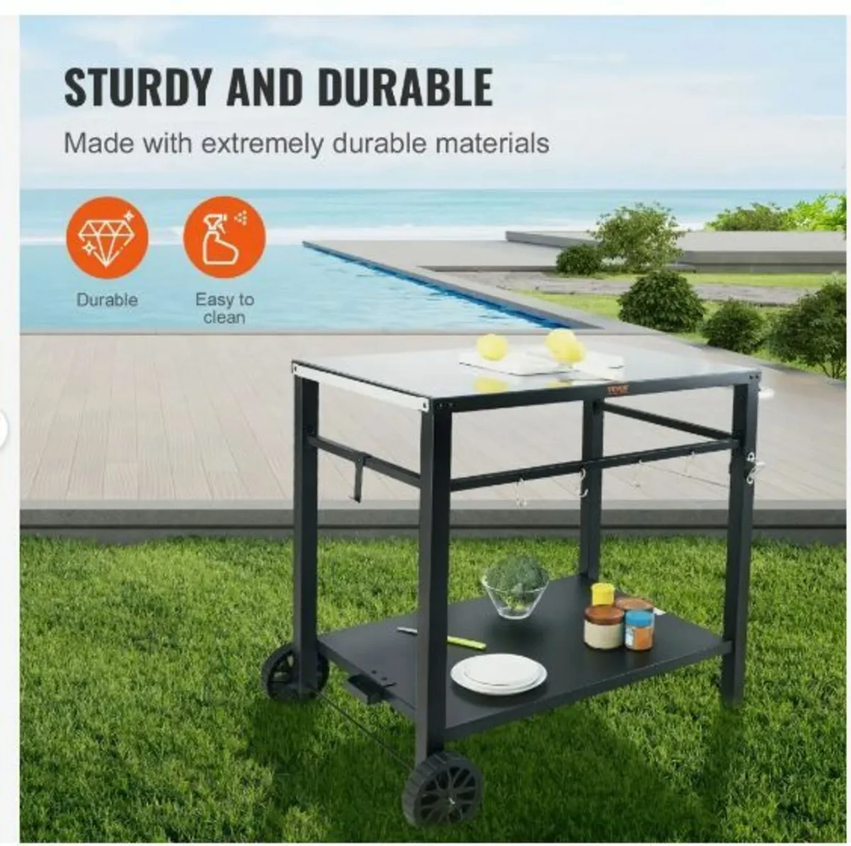 Outdoor Grill Dining Cart with Double-Shelf - Image 3