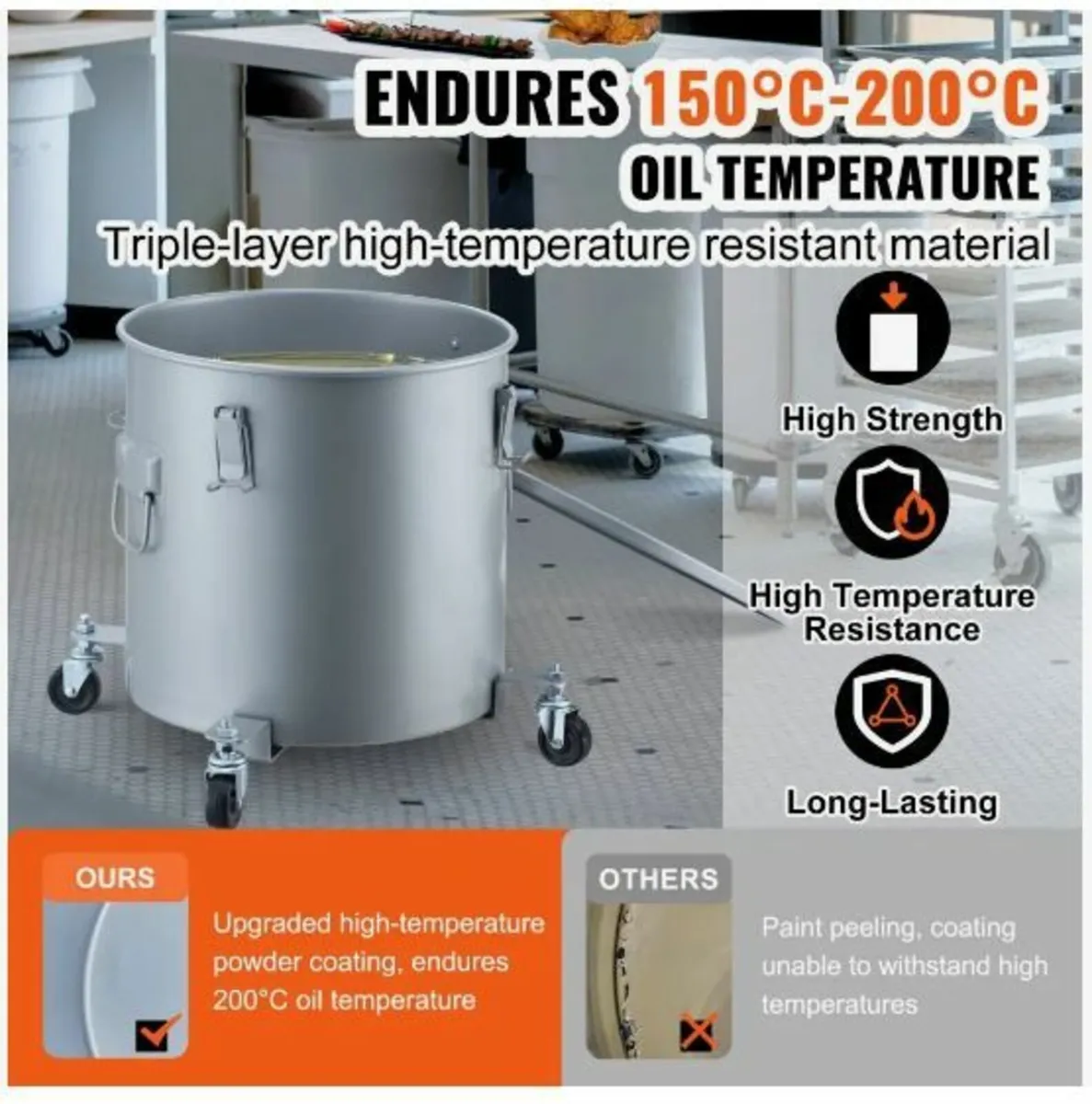 Fryer Grease Bucket, 8 Gal Oil Disposal Caddy - Image 2