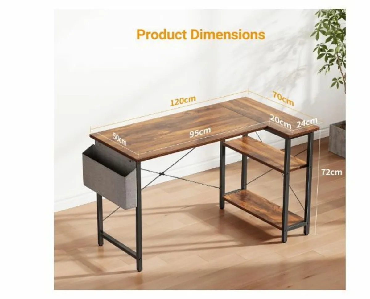 L-Shaped Desk, 120 x 70 cm, Gaming Table - Image 2