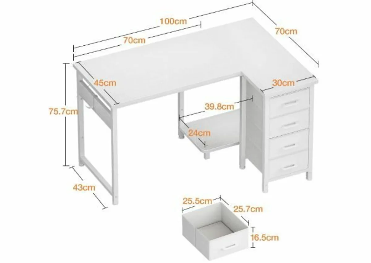 Corner Desk, 100 x 70 cm, L Shape Desk - Image 4