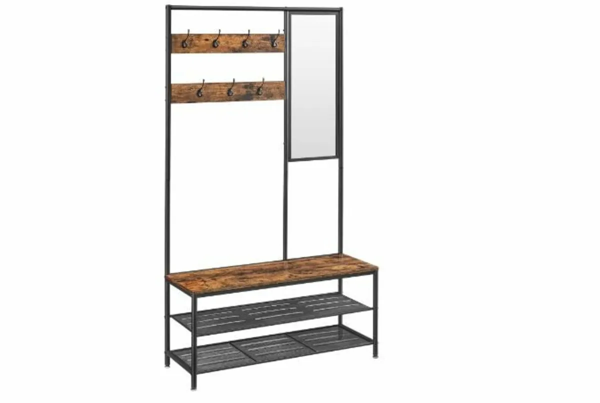 Coat Rack with Hooks Mirror Bench - Image 1