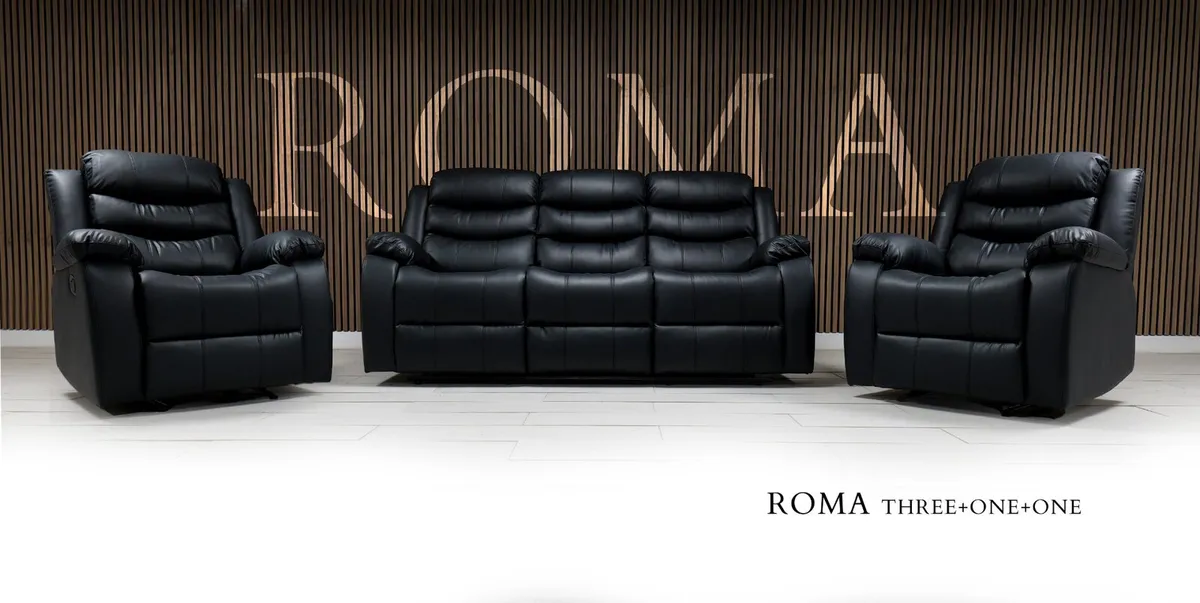 Roma 3+1+1 Leather Manual Recliner Sofa - Image 3