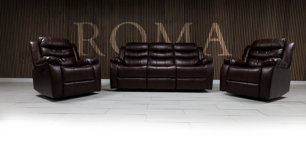 Roma 3+1+1 Leather Manual Recliner Sofa - Image 4