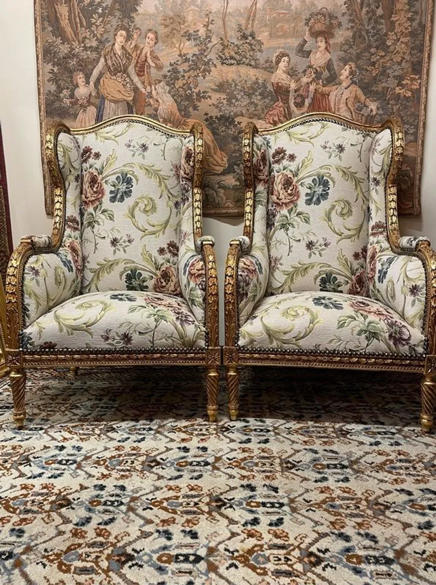 FLASH SALE ! Was 850 Bow 650 !! Fabulous Pair of Vintage French Wingback Chairs - Image 1