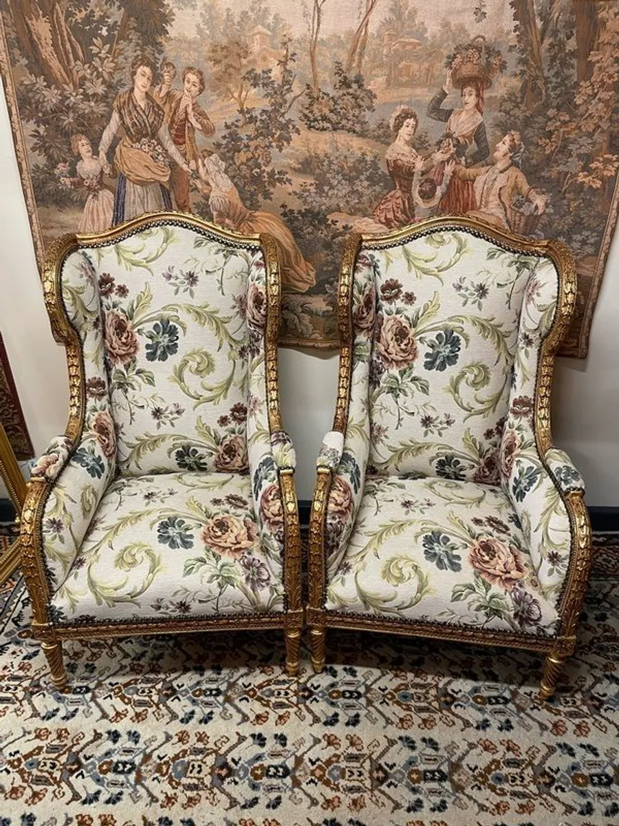 FLASH SALE ! Was 850 Bow 650 !! Fabulous Pair of Vintage French Wingback Chairs - Image 2