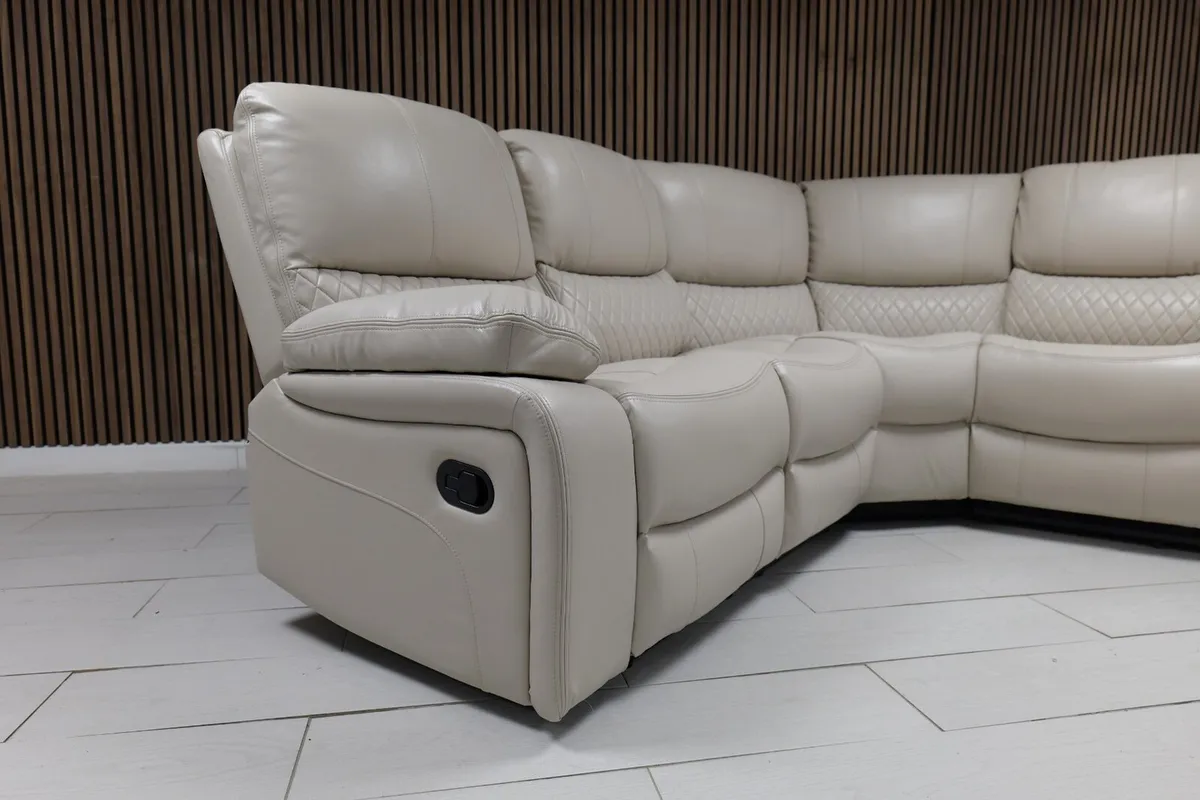 Light Beige Rita Corner Leather Recliner Sofa - Image 3