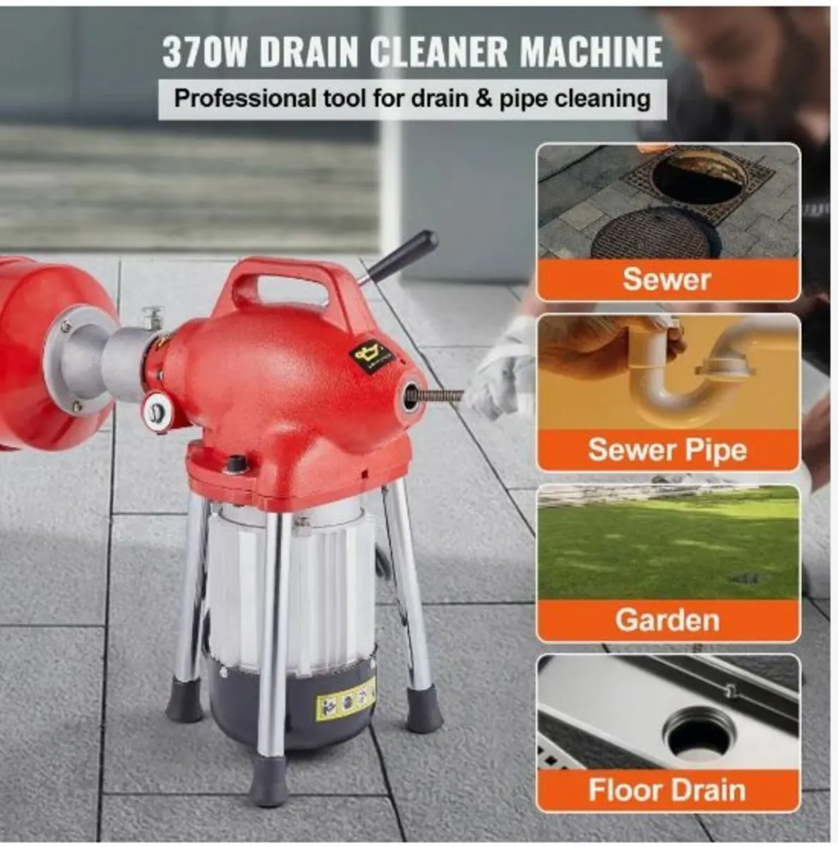 Drain Cleaner Machine 120FT x 5/8 Inch, 370W - Image 2