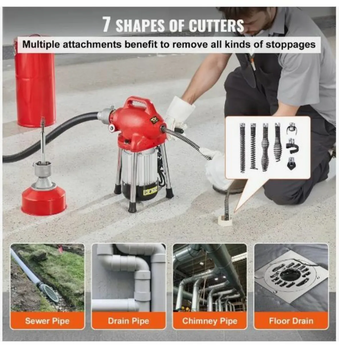 Drain Cleaner Machine 120FT x 5/8 Inch, 370W - Image 4