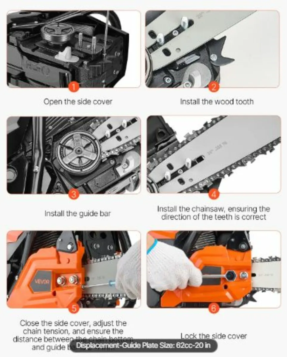 62 cc Gas Chainsaw, 20 inch Gas Powered Chainsaw, - Image 4