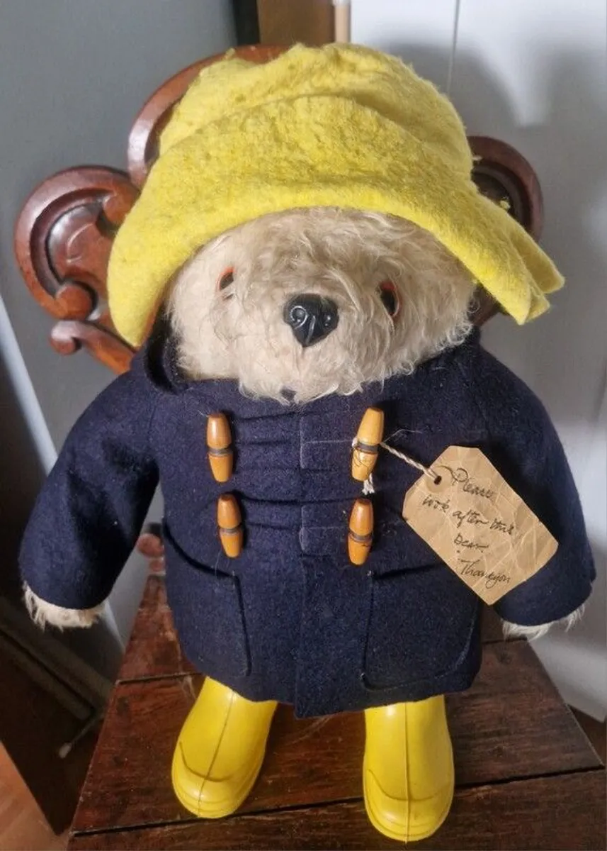 PADDINGTON bear GABRIELLE 1972 18" tall  Original Dunlop yellow boots - Image 1