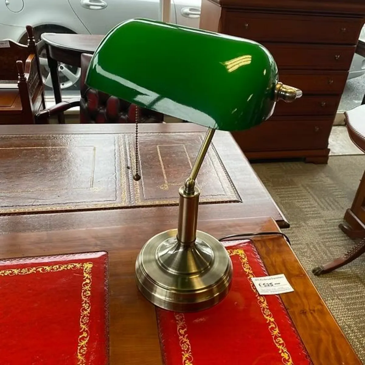 New brass base green glass bankers desk lamp
