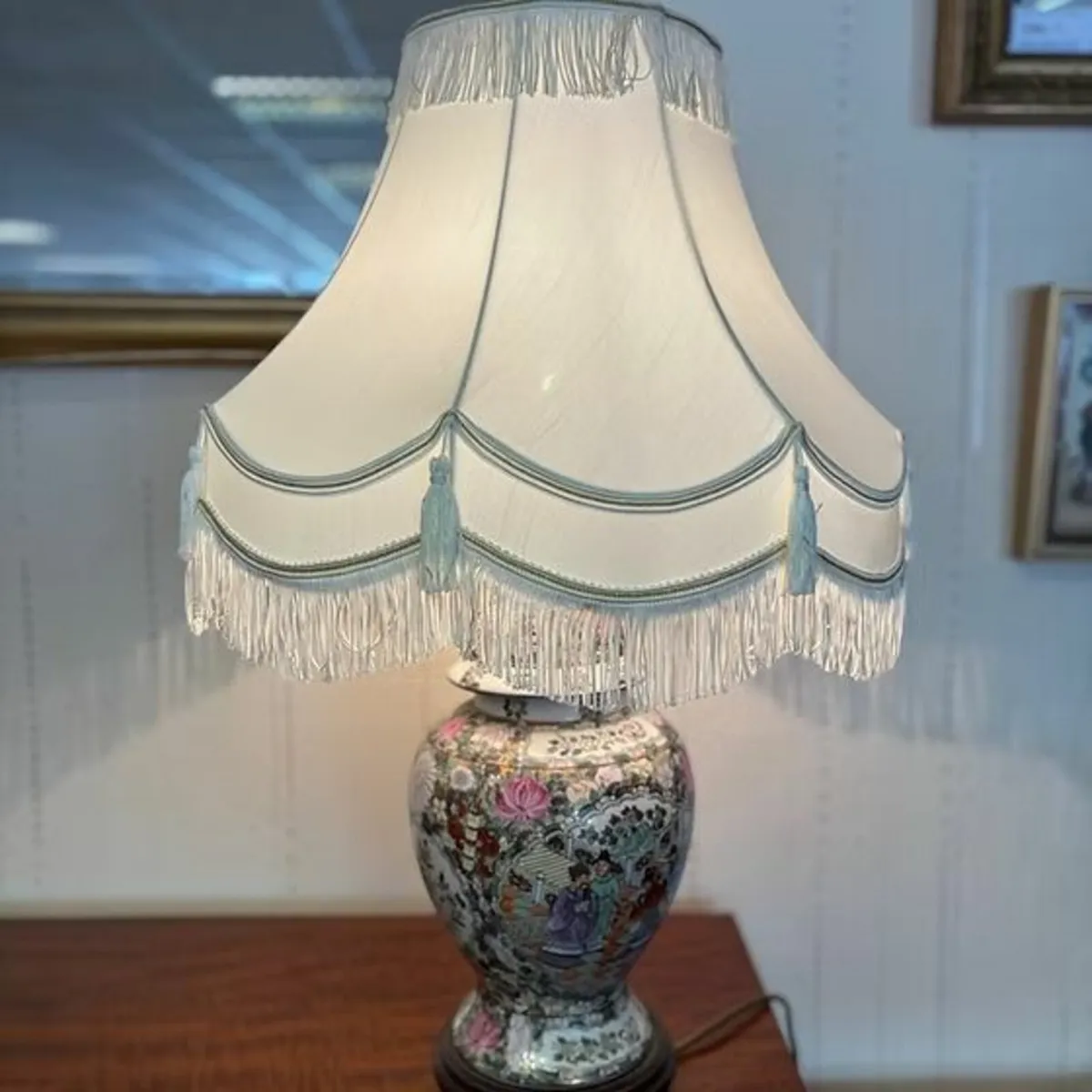 Oriental lamp with intricate floral motifs & white