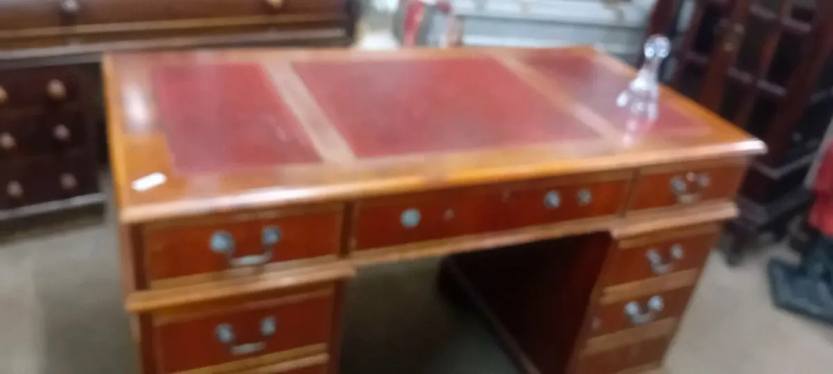Leather Top Kneehole Office Desk - Image 2