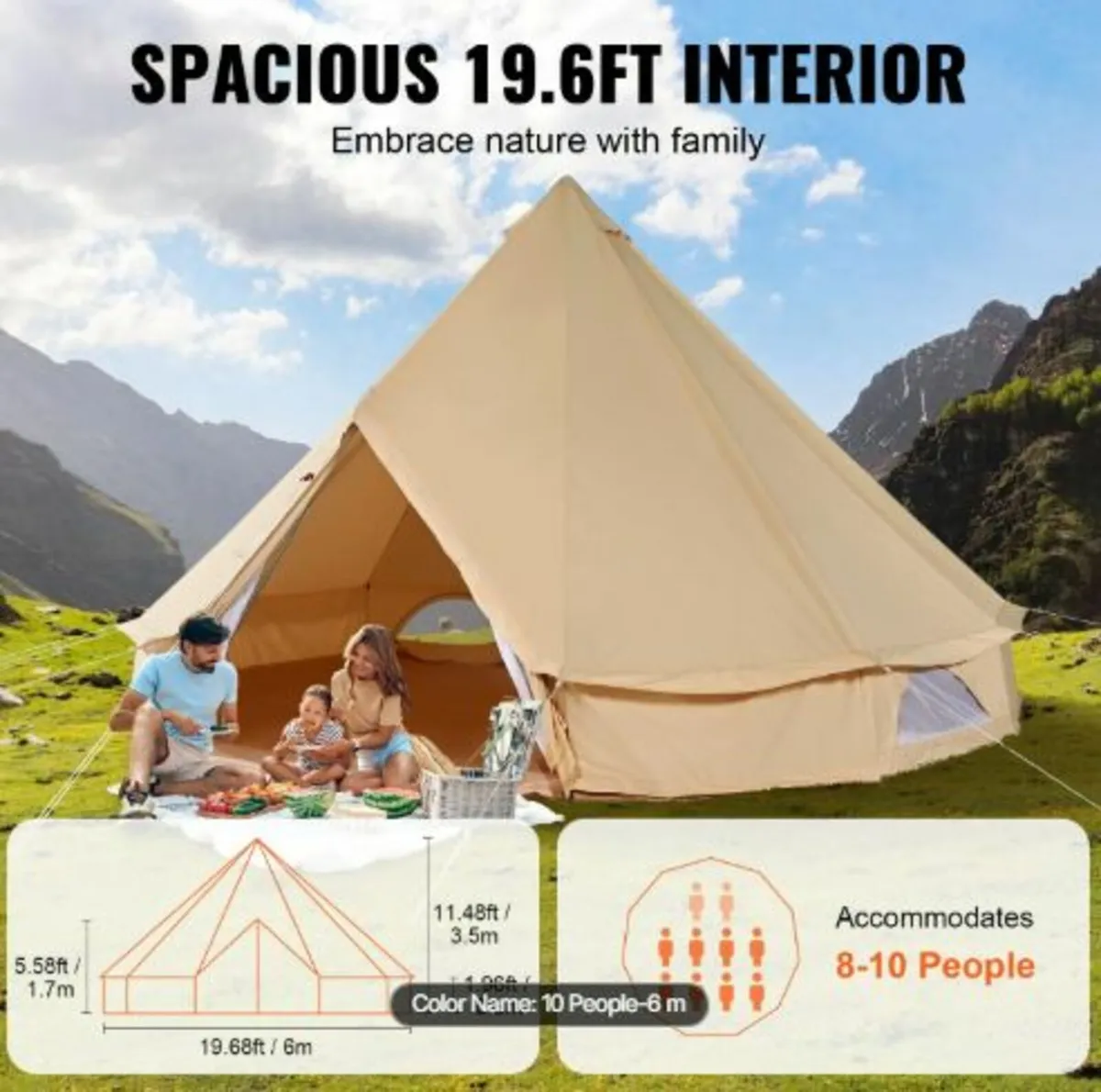 Canvas Bell Tent, 4 Seasons 6 m/19.68 ft Yurt Tent - Image 1