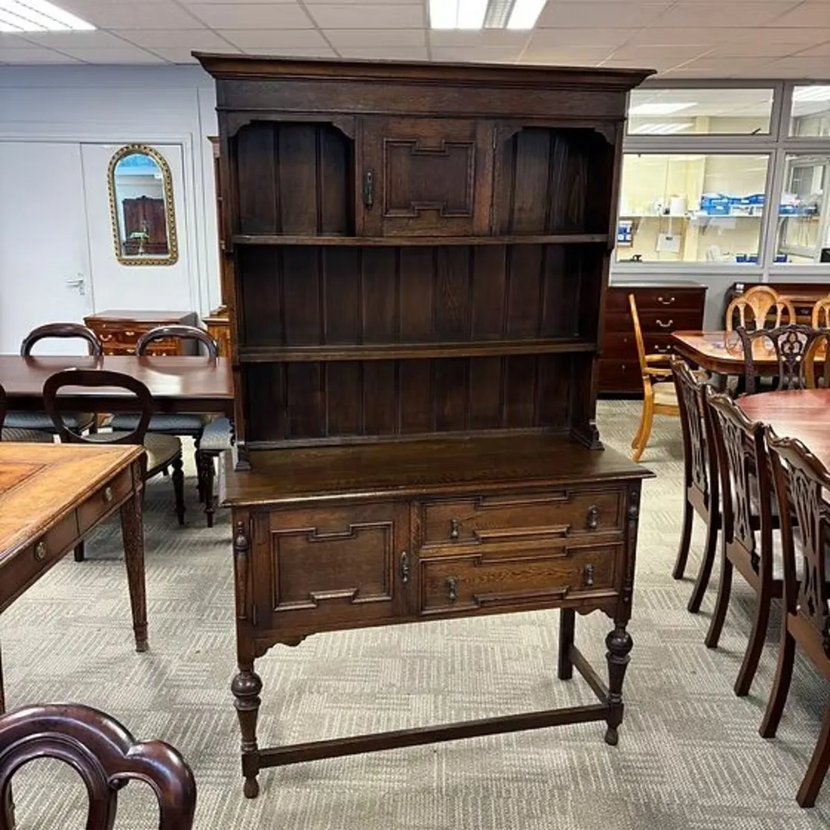Oak Jacobean plate rack dresser