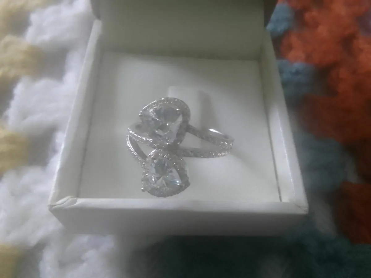 STERLING SILVER BYPASS ZIRCONIA RING SIZE N NEW - Image 2