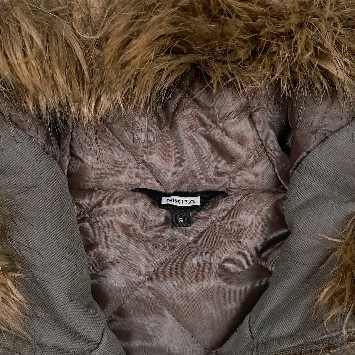 Nikita Khaki Grey Faux Fur Hood Gilet Size S - Image 2