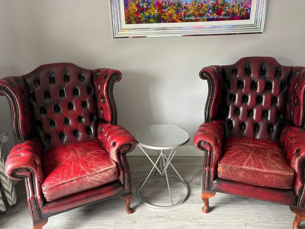 Chesterfield High Back Leather Chairs - Image 3