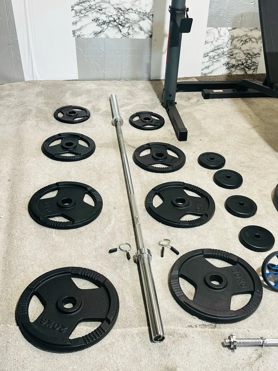 OLYMPIC WEIGHT BECNH BARBELL RACK DUMBBELLS - Image 4