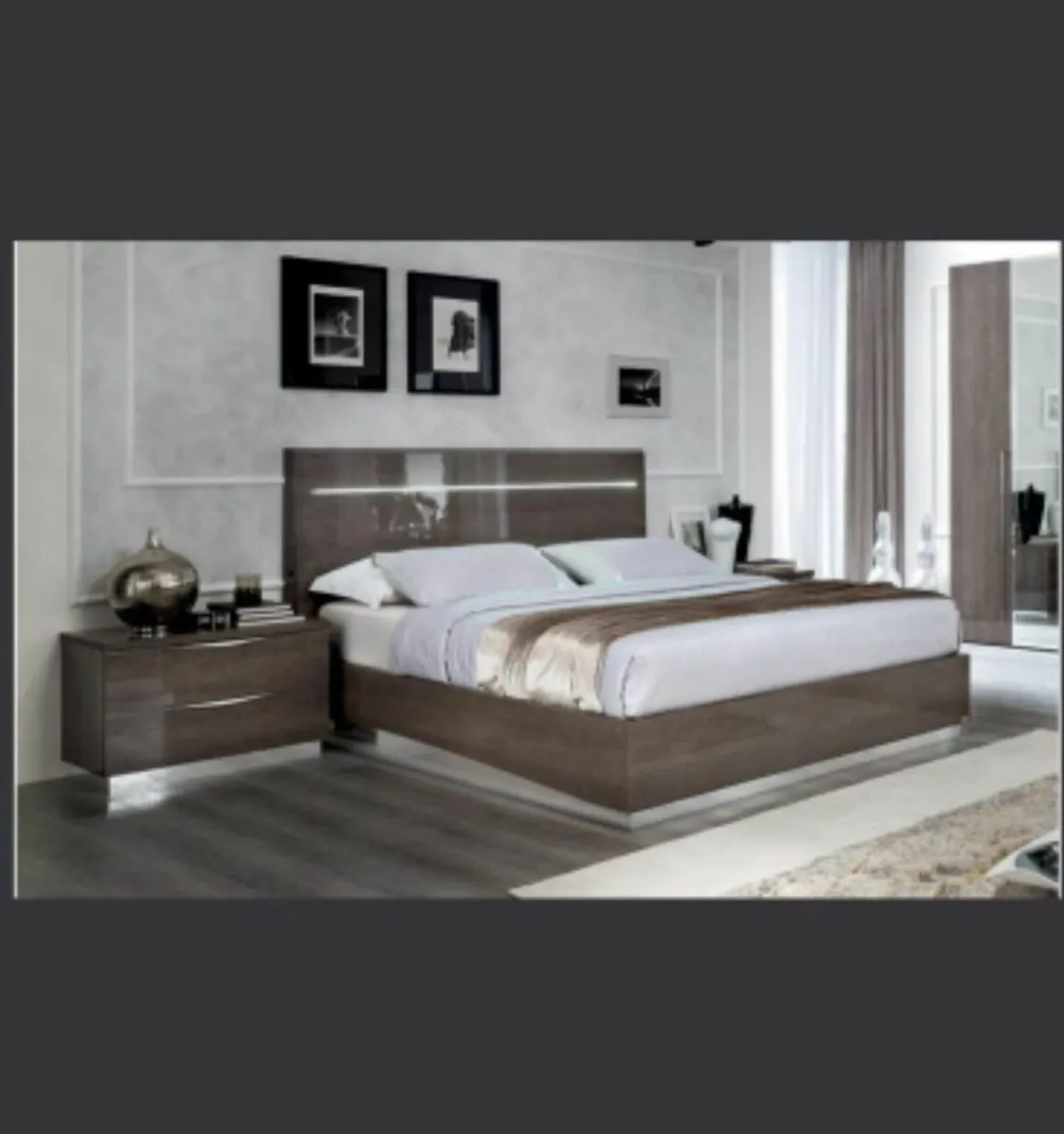 Italy Made Gloss Silver Birch King Size Bed - Image 1