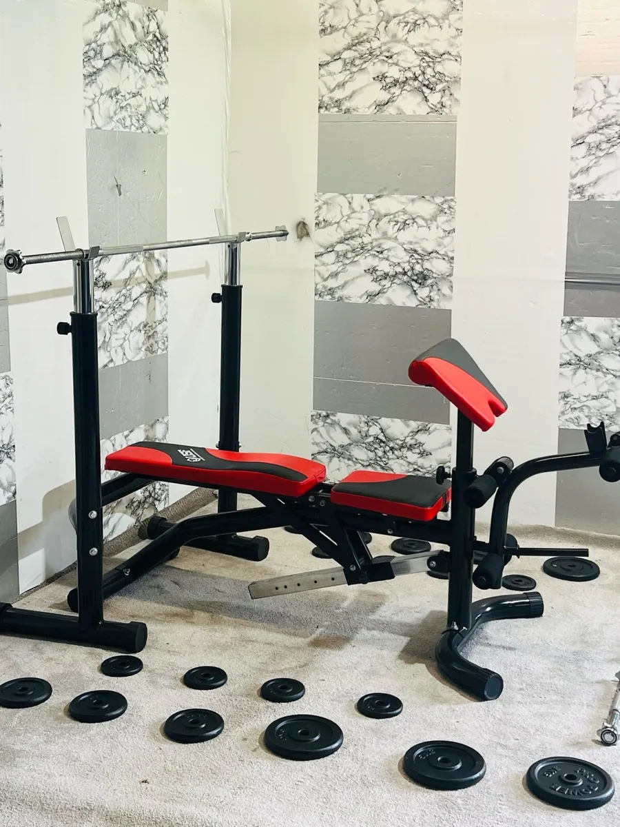 100 KG WEIGHTS LARGE BENCH WITH RACK BARBELL ++ - Image 4