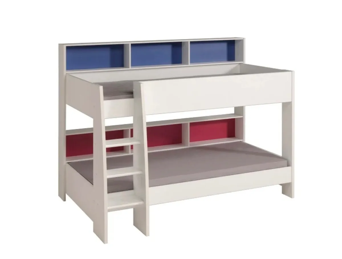 Bunk beds with shelves and two mattresses for sale - Image 4
