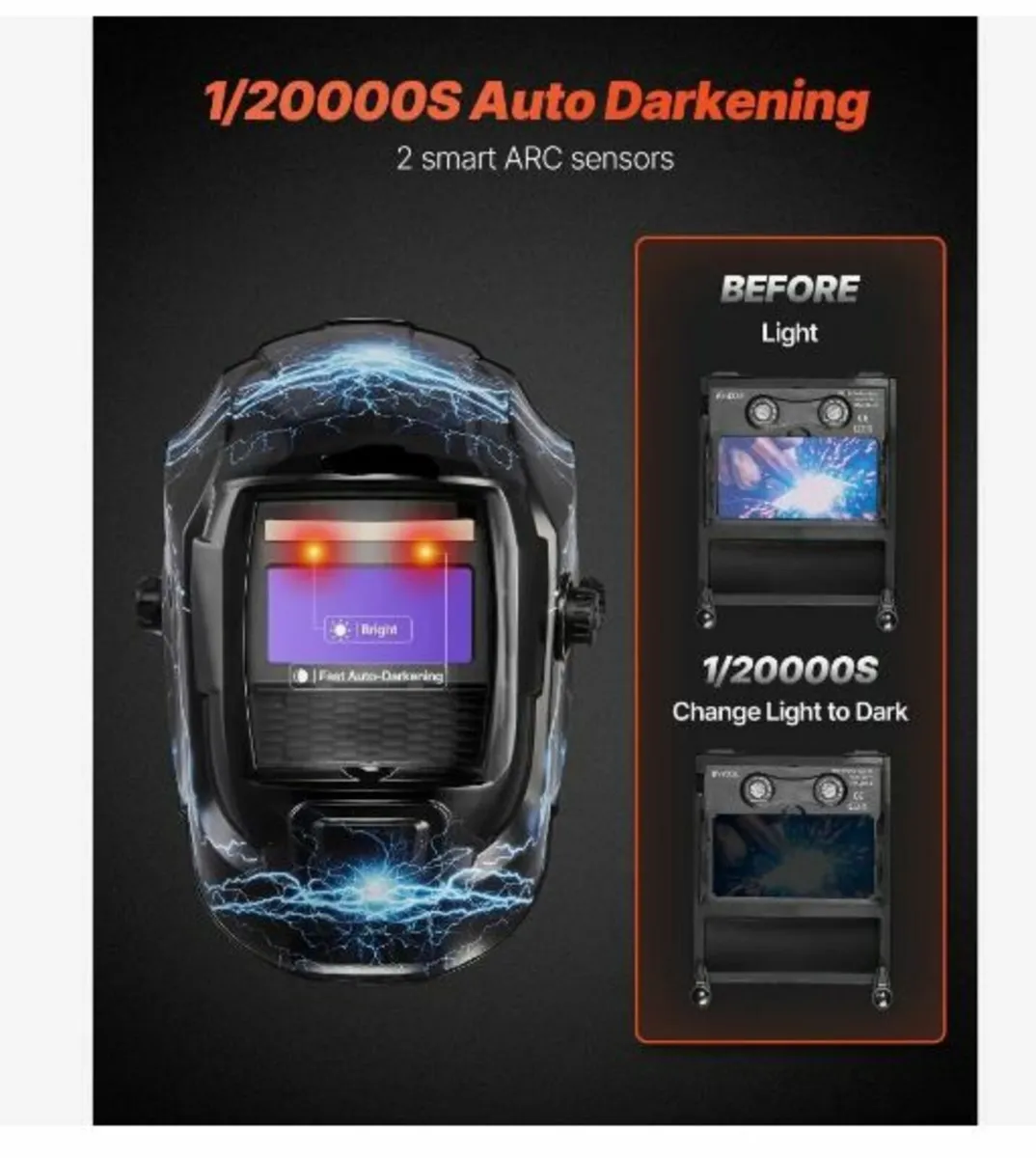 Welding Helmet Auto Darkening, 93 x 43 mm - Image 2