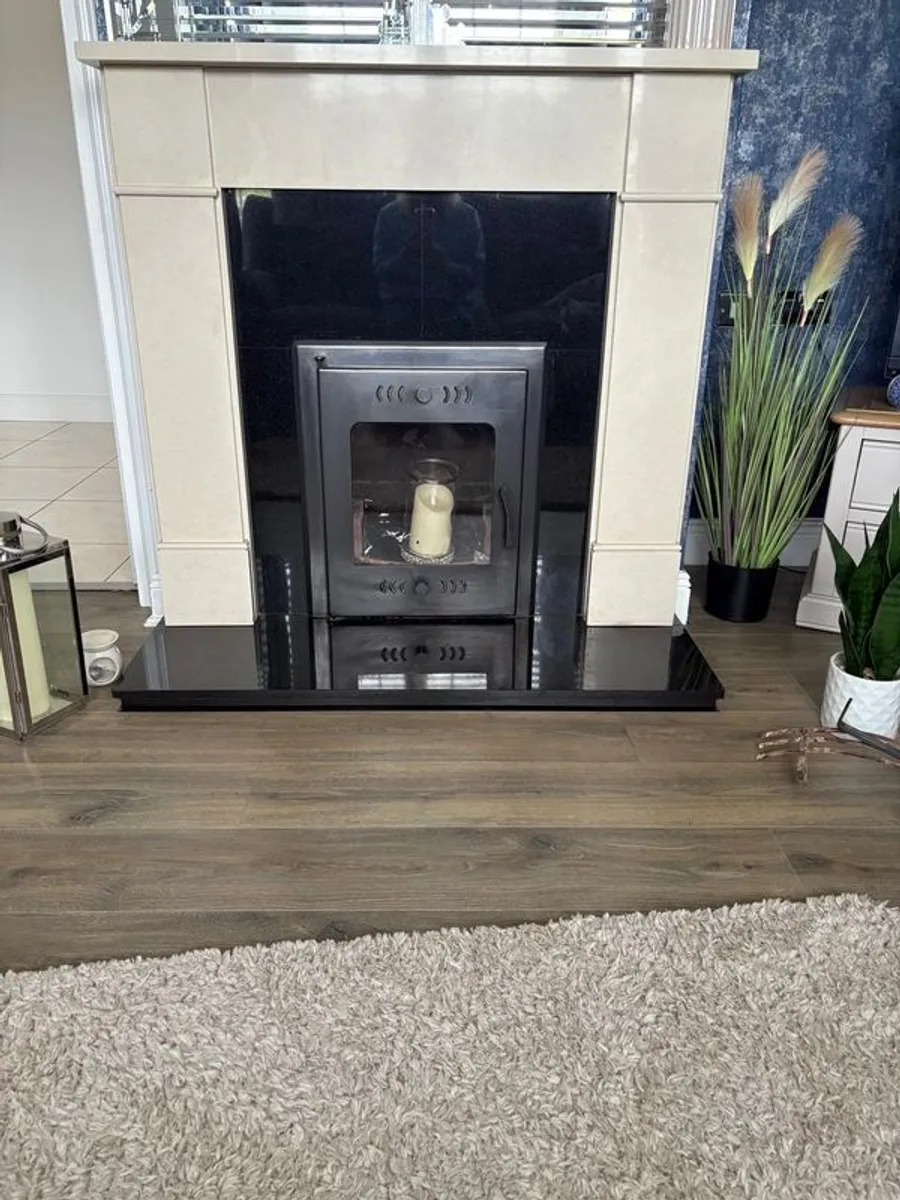 marble fireplace and fire door