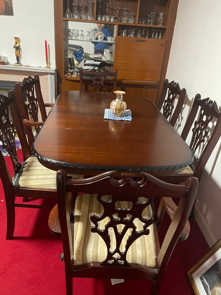 Mahogany Dining Table With Extension + Six Chairs - Image 1