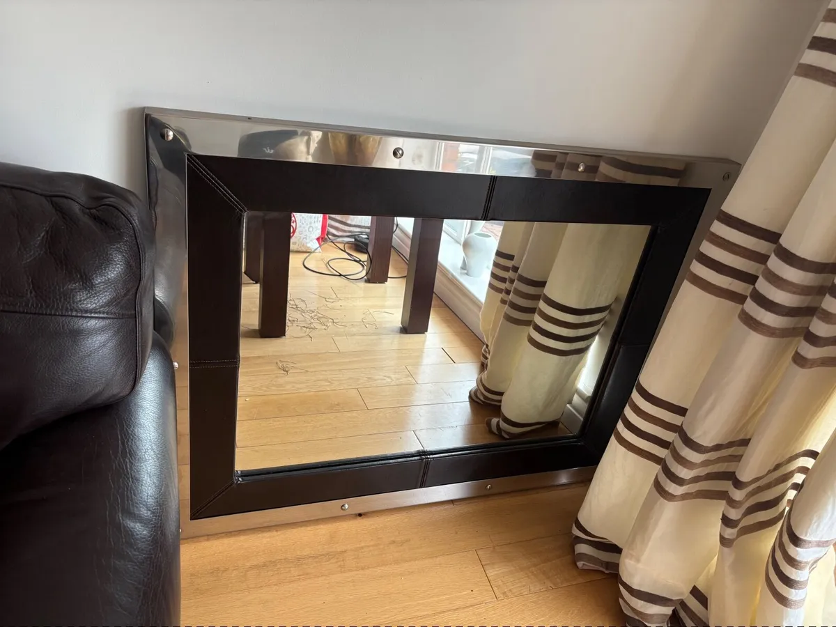 Leather sofa and mirror - Image 1