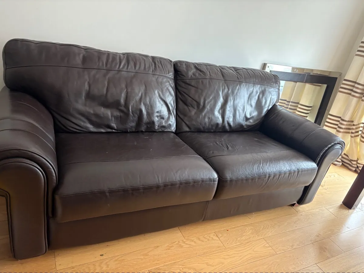 Leather sofa and mirror - Image 3