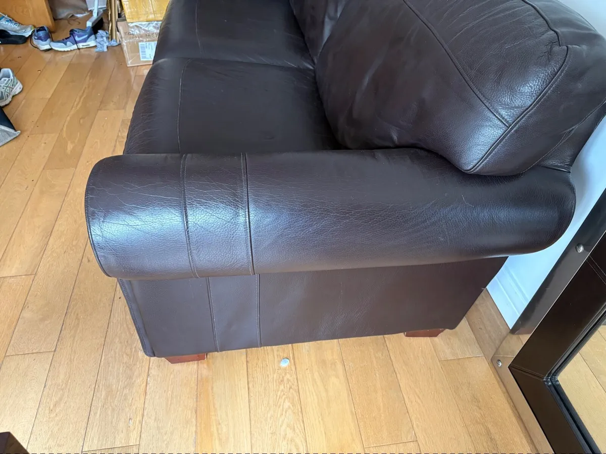 Leather sofa and mirror - Image 4