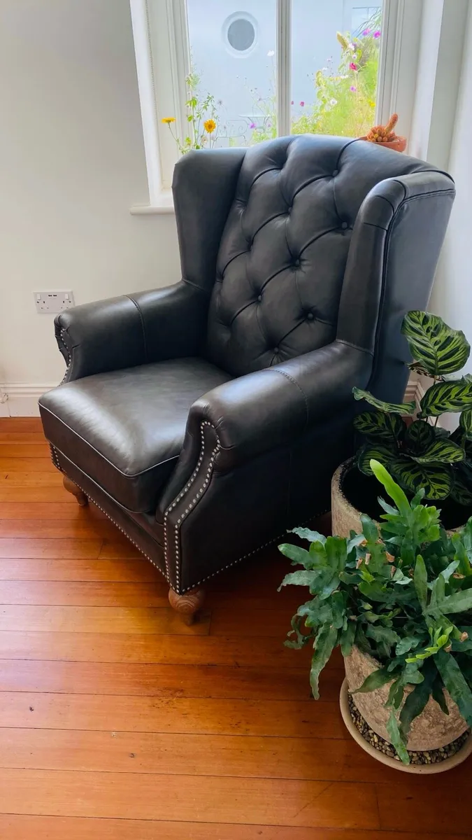 Adare Flint Leather Wing Chair - Image 1