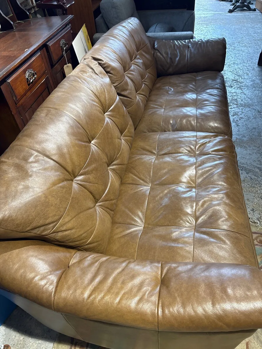 3 seater brown leather sofa - Image 2