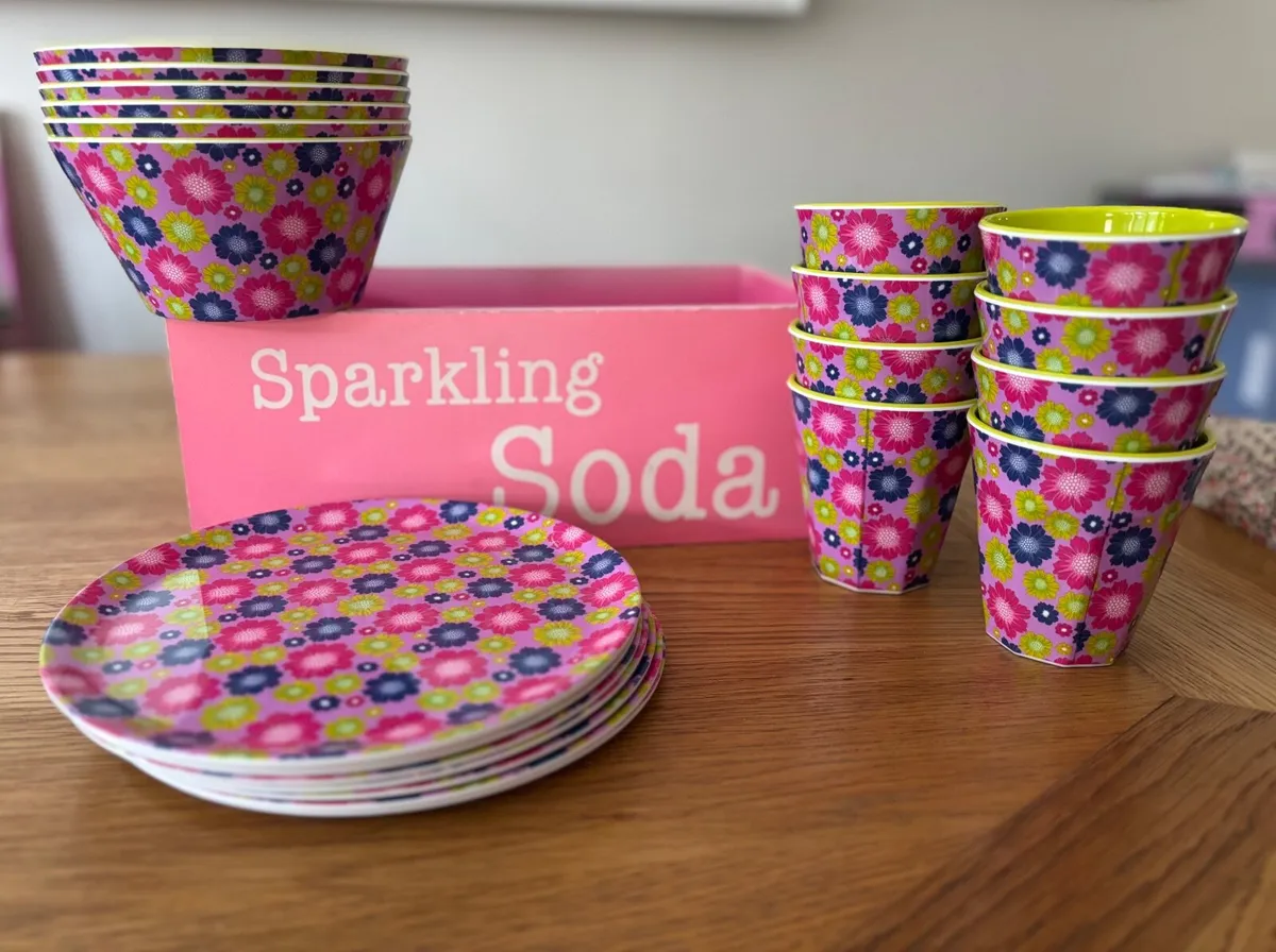 Wooden box & melamine picnic set - Image 1